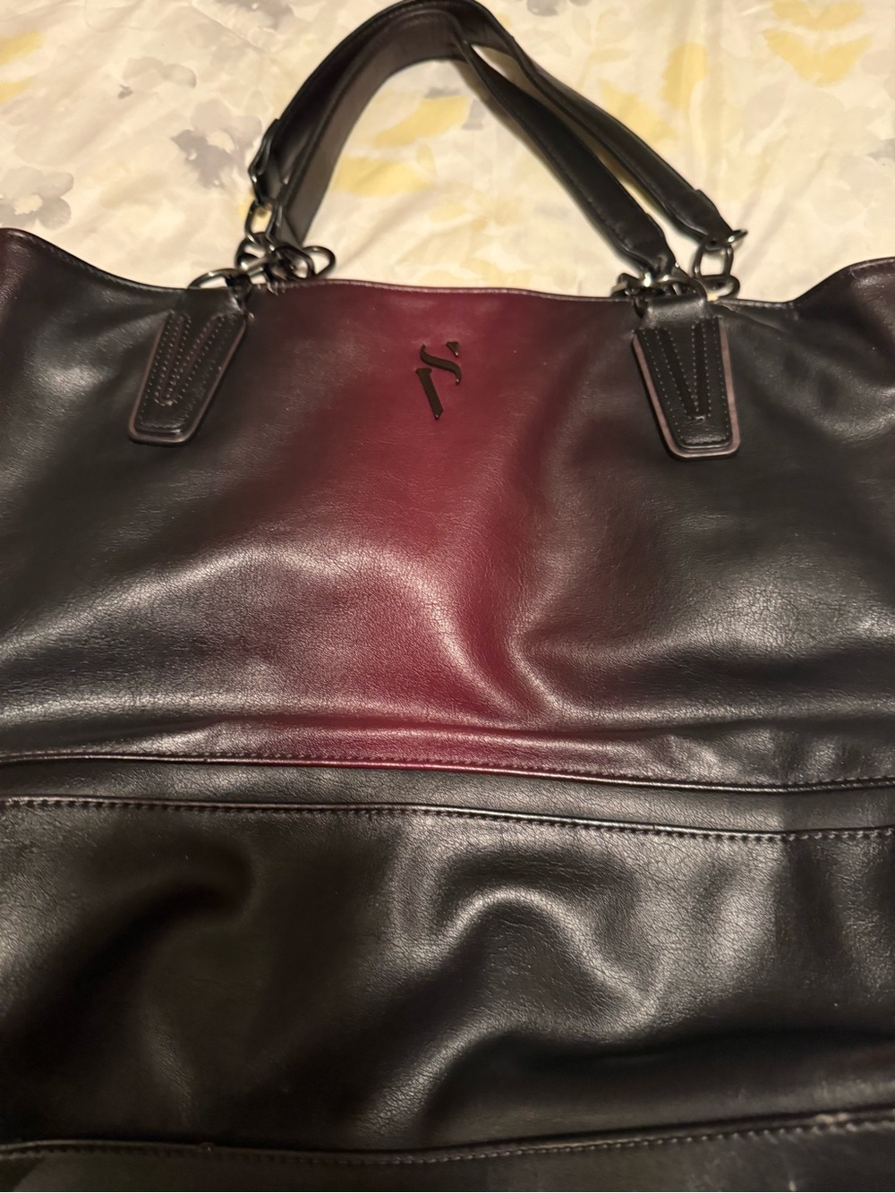 Vera Wang Black Tote with Burgundy Accent